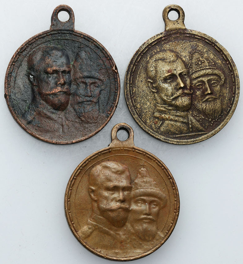 Rosja, Mikołaj II. Medal 1913 na 300-lecie panowania dynastii Romanowych, zestaw 3 sztuk